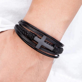 Pulseira Masculina de Couro Cruz da Fé - RAFINATO