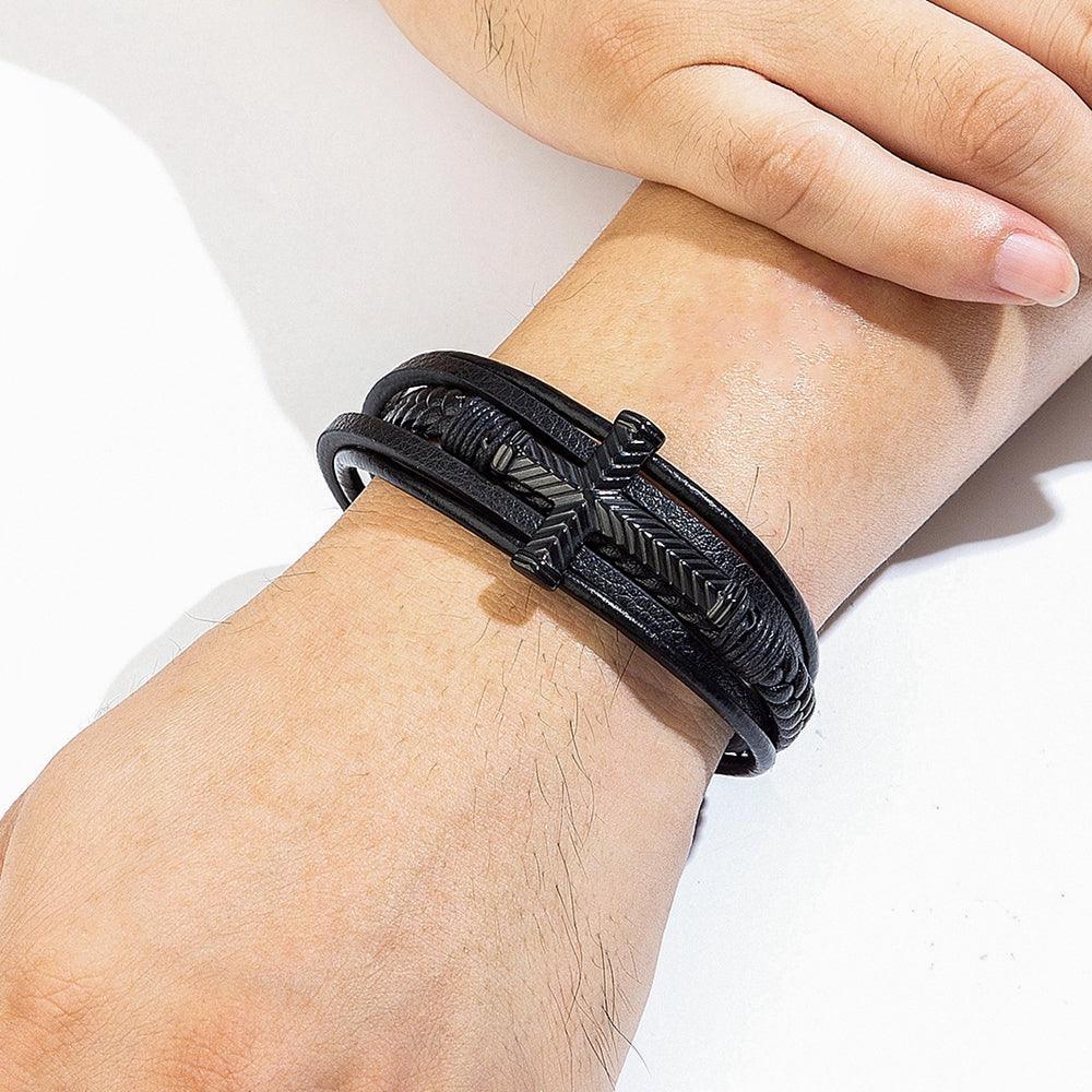 Pulseira Masculina de Couro Cruz da Proteção - RAFINATO